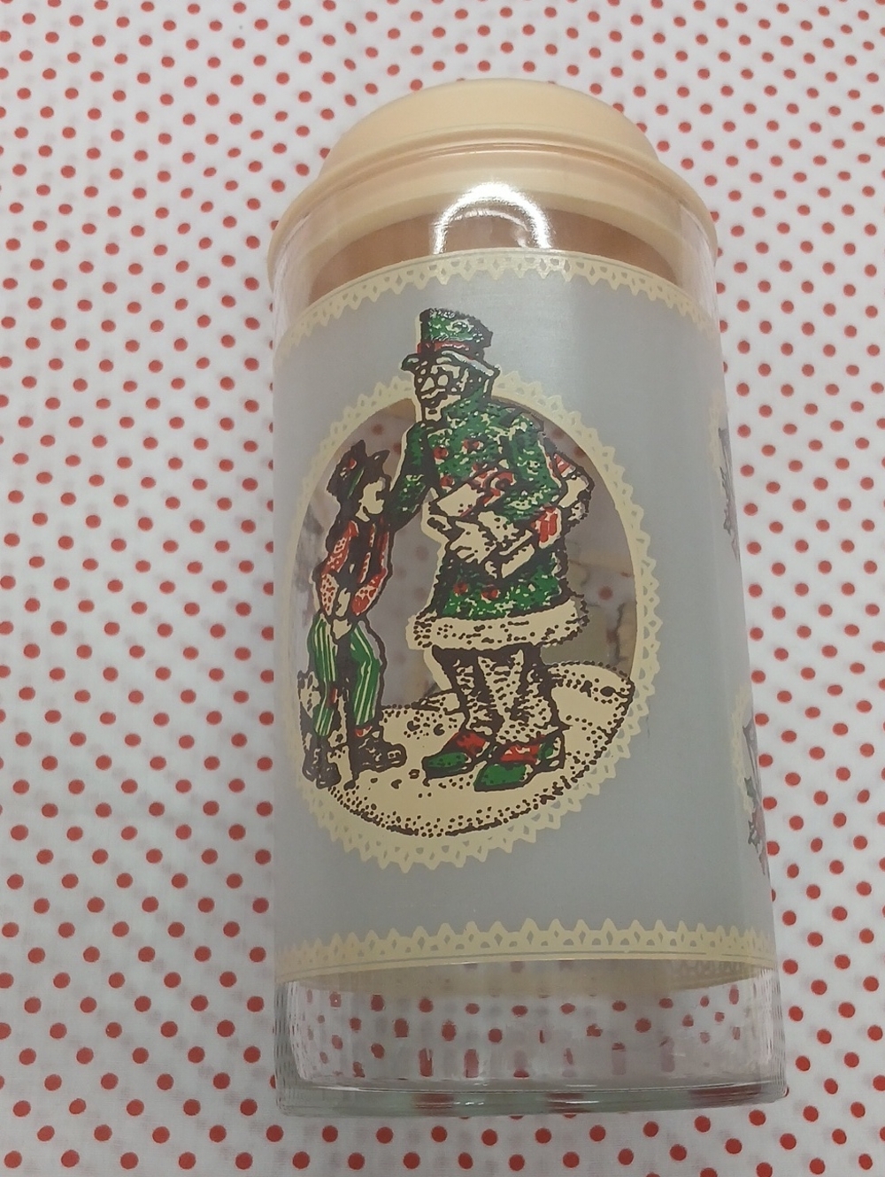 Vintage-Style Cream Holiday Canister with Festive Illustration